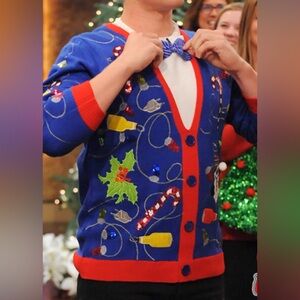 Jolly Sweaters LOUD Christmas Holiday Ugly Sweater BowTie Cardigan